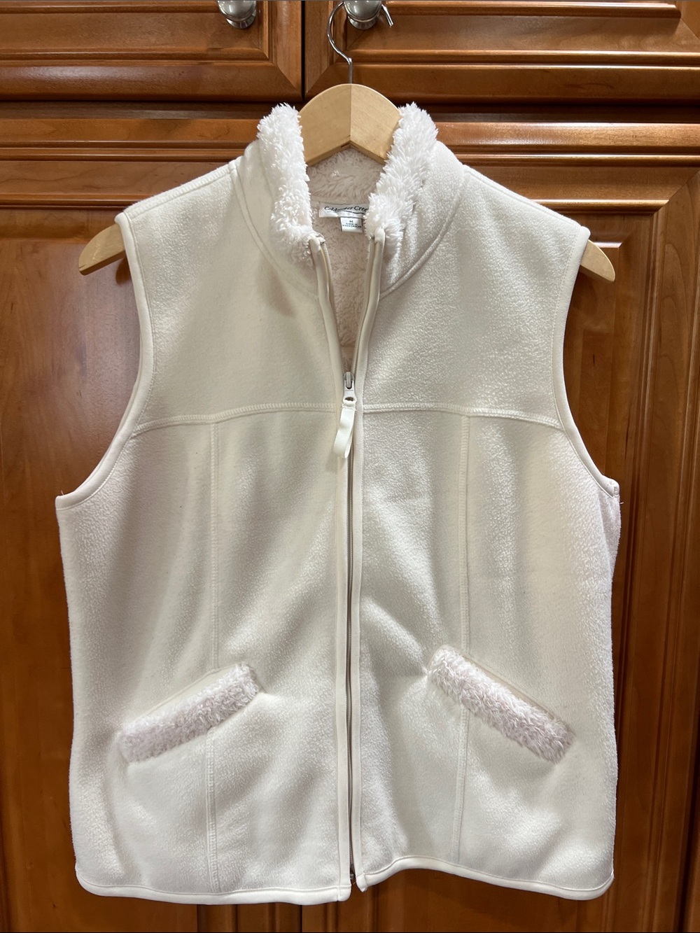 Coldwater Creek Cream Fleece Vest with Sherpa Trim
